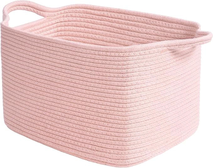 Goodpick Woven Storage Basket for Shelves, 13" x 10" x 9", Pink | Stylish Gift Basket for Home Decor, Cotton Rope Baskets for Toys & Baby Essentials Storage, Nursery Closet Organization