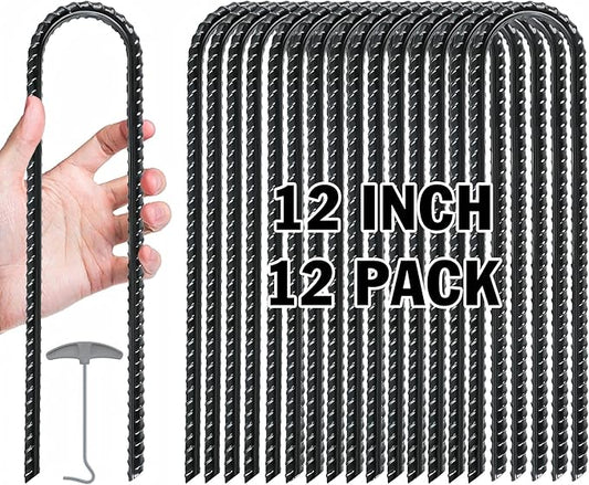 Gtongoko Trampoline Stakes, Trampoline Accessories, Ground Stakes Heavy Duty with T Hook, Ground Anchors, Rebar Stakes, High Wind Tent Anchors, Galvanized Steel, U Shaped, Black