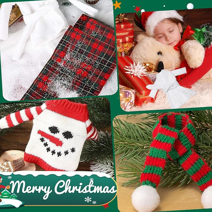 9PCS Christmas Doll Clothes Accessories Set Including Christmas Sleeping Bag Bathrobe Scarf Glasses Pillow Boots Sweater Eyepatch Hammock, Christmas Outfits for Doll Decor, Gift for Kids Boys Girls