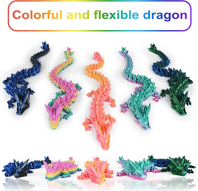 5PCS 12" 3D Printed Dragon Set Articulated Crystal Dragons Dragon Desk Toys, 3D Printed Animals Cool Unique Birthday Gifts for Teen Adult Novelty Christmas Stocking Stuffers Gadget for Men Boy