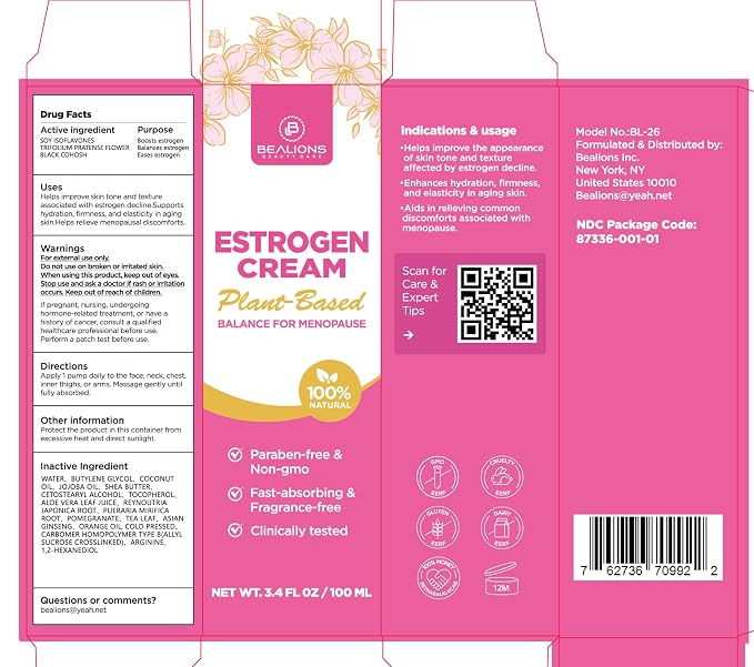 Bealions Estrogen Cream For Women Menopause Relief: Natural Phyto-estrogens Cream for Mature Skin - Hormone Balance & Skin Firmness - Gifts for Wife Mom Grandma