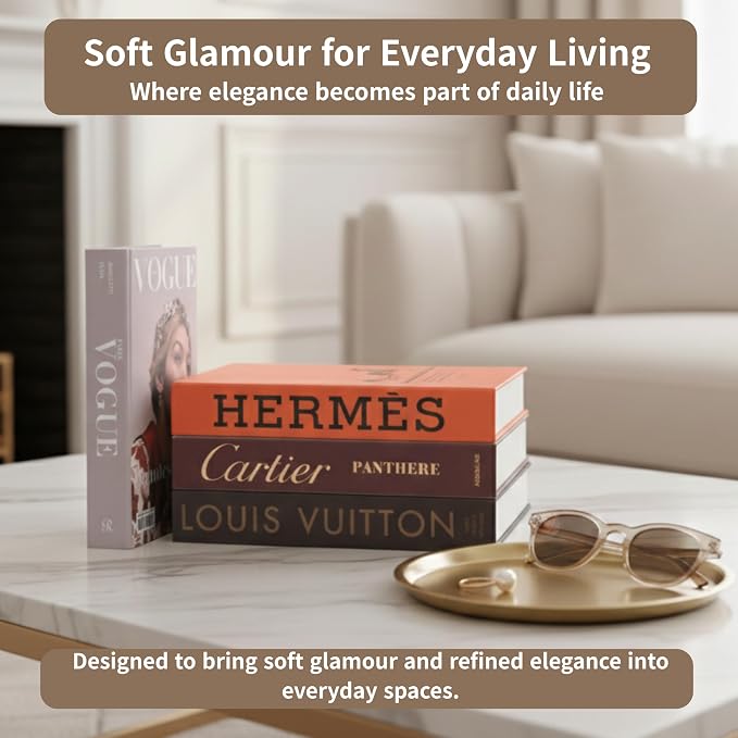 4 Pcs Decorative Books | Faux Glam Coffee Table & Shelf Decor | Glamorous Designer Look for Living Room, Office and Entryway - Not Real, Tool-Free 2-Min Setup