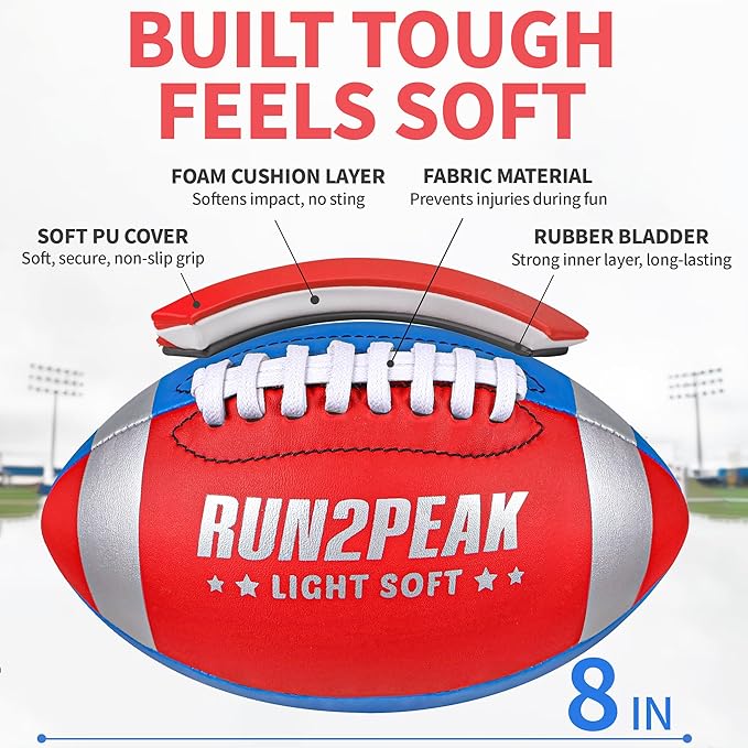 Light Soft Mini Football for Kids Toddler - 8" PU Leather and Foam Layer Small Footballs - Safe Lightweight Indoor Outdoor Beach Water Pool Sports Toys for Summer Outside Games Play with Pump