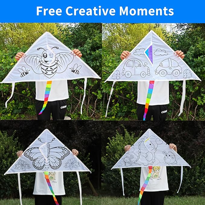 DIY Kids Color Filled Kites with Swivel Line,Colorful Life Painting Kite for Kids & Adults,Easy to Fly Kite Outdoor Park Grassland Activities