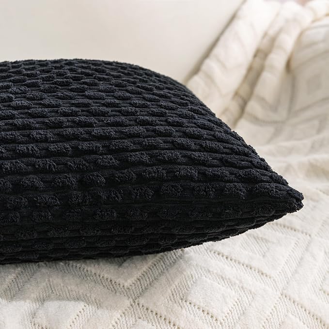 Set of 4 Black Decorative Throw Pillow Covers 12x20 Inch Corduroy Pillow Covers for Bed Couch Sofa Living Room Soft Cushion Cases