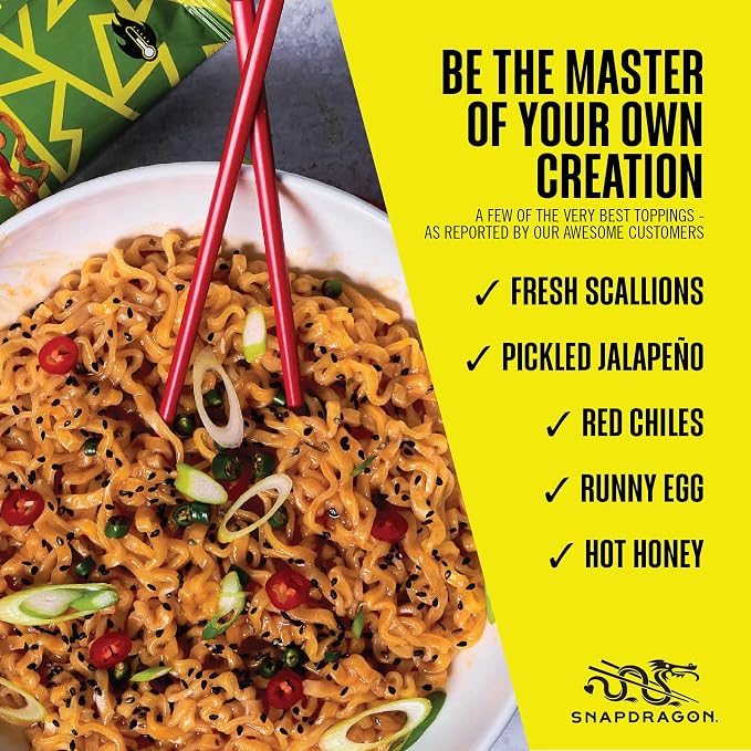 Snapdragon Saucy Instant Noodles with Spicy Buffalo Ranch Slurpable Sauce - Quick Meal, Snack, and Lunch. 4-Pack Microwave Noodles for Cup, Bowl, Ramen or Asian Stir Fry