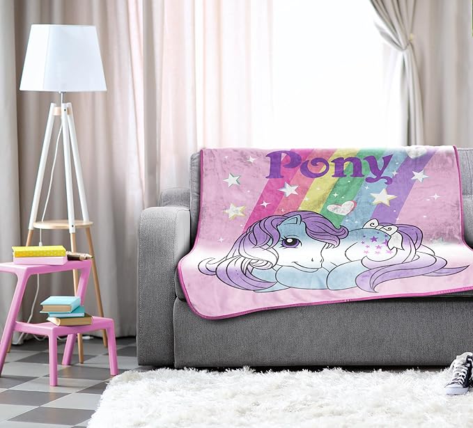 Jay Franco Plush Throw Blanket – 46" x 60" Inch Cartoon Kids Soft & Cozy Fleece Throw for Bedroom & Couch Décor, Official Licensed Product, Pink - My Little Pony
