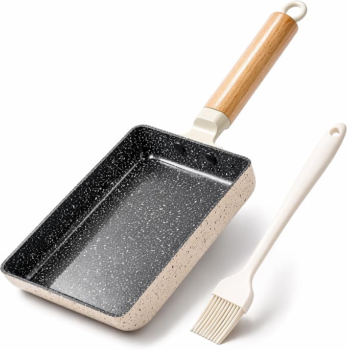 Ceramic Coating Square Japanese Tamagoyaki Omelette Small Skillet, Non-stick Rectangle Egg Roll Pan with Wood Handle