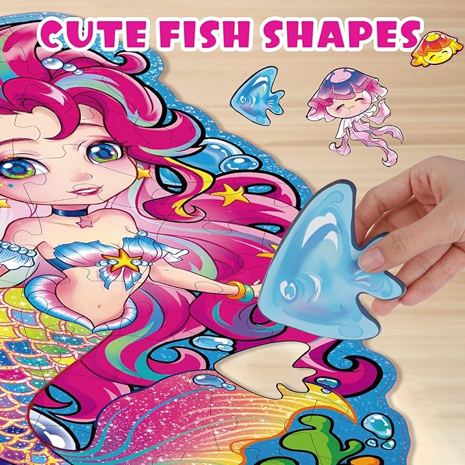 Jumbo Mermaid Floor Puzzle for Kids Ages 6-8 Year Old, Large Toddler Puzzle for Girls Ages 6 7 8 Year Old, Mermaid Girl Gift and Educational Toy for Birthday and Christmas