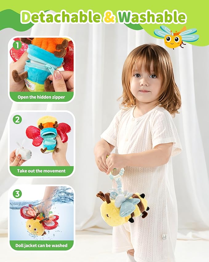 Jollybaby Musical Flying Ladybug Toy - Car Seat, Stroller, Crib & Play Gym Hanging Toys for Baby 0-6-12-24 Months, Tummy Time Sensory Toy for Infant Boys and Girls Easter Gifts