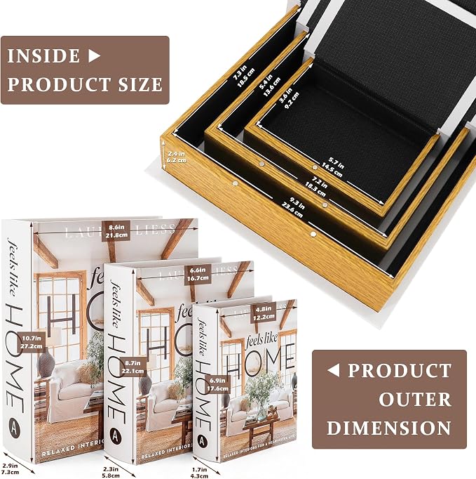 Jolitac Decorative Book Boxes Set of 3, Faux Leather Storage Boxes | Stackable hidden storage containers, handcrafted, for coffee table, shelf decor, remotes & jewelry