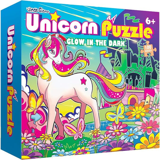 Glow in The Dark 100 Piece Unicorn Puzzle with Paint for Kids, Jigsaw Puzzle Toys for Girls&Boys, Unicorn Birthday Gift for Girls Toodler Age 5 6 7 8