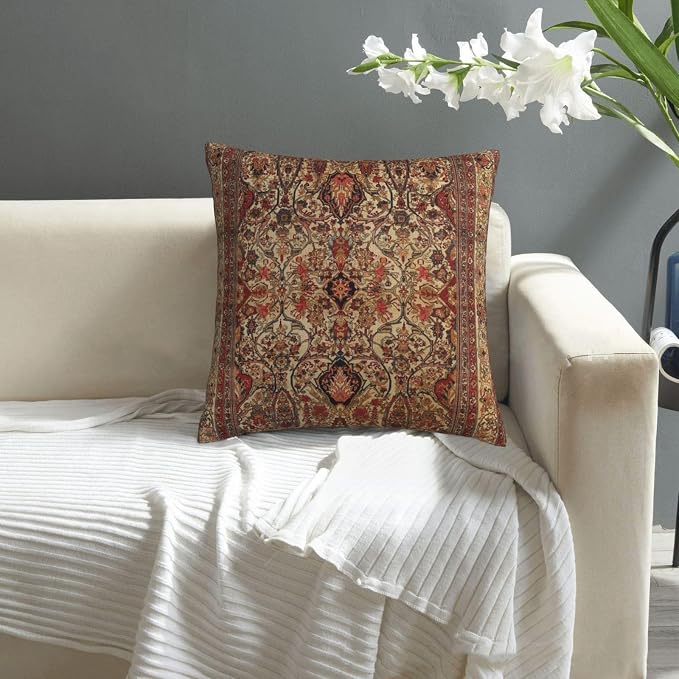 17th Century Turkish Lavar Kirman Southeast Persian Rug Pillow Covers Square Throw Pillowcase 18x18 Inch Couch Cushion Cover for Home Decor Living Room Bedroom College Dorm Bed Car Sofa