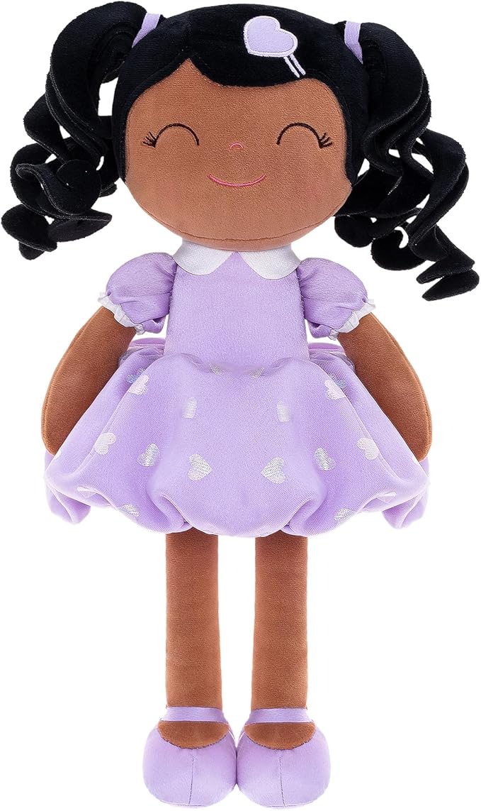 Gloveleya Baby Doll Gifts Plush Curly Girl Toys with Love 16" Purple Tanned Skin