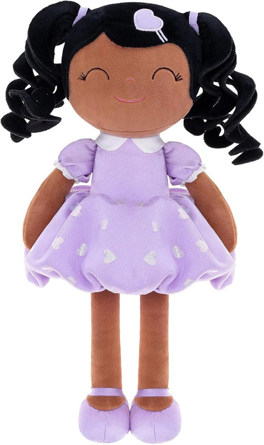 Gloveleya Baby Doll Gifts Plush Curly Girl Toys with Love 16" Purple Tanned Skin