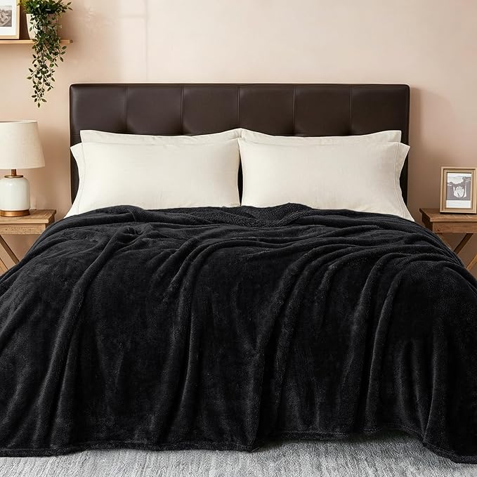 Exclusivo Mezcla Fuzzy Plush Fleece Bed Blanket Queen Size, Black | 90x90 Inches, Super Soft and Cozy Bed Blanket, Fluffy Decorative Bedding for Livingroom, Bedroom, All Season