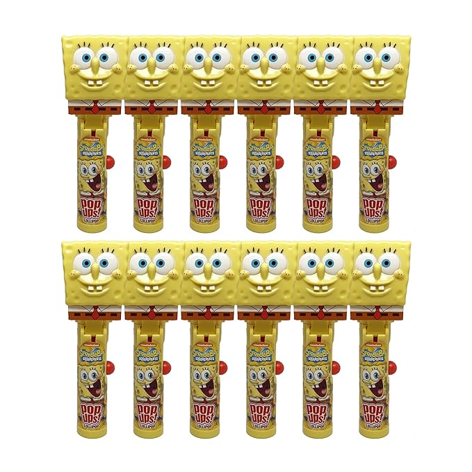 Pop Ups! Spongebob Squarepants Lollipop Holder | Collectable Spongebob Lollipop Case | Stocking Stuffers, Party Favors for Goodie Bags, Piñata Candy, Game Prizes | Bulk Set of 12 | Lollipops Included