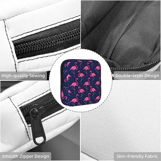 Pink Flamingos Flamingo Tropical Hawaii Hawaiian Tropical Period Bag For Women,Portable Sanitary Napkin Period Pad Pouch For Purse, Small Make Up Bags