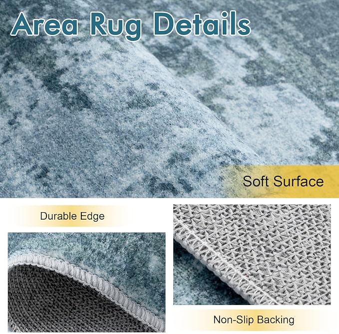 5x7 Ft Area Rugs for Living Room, Soft Non-Slip Washable Rugs Modern Abstract Pattern Carpet for Bedroom Indoor Floor Nursery Home Decor (Blue)