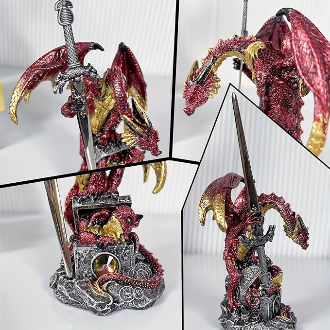 Dragon Statue | Gothic Dragon Ornament, Collectible Ender Figurine | Fantasy Resin Sculpture, Gifts for Home & Office Decor Display (Red)