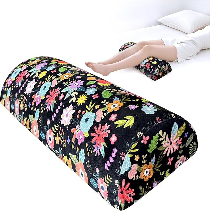 Knee Pillow for Back Sleeping – Half Moon Bolster Pillow for Under Knee While Sleeping Support, Leg & Back Pain Relief (21.5x9x5 Inches)