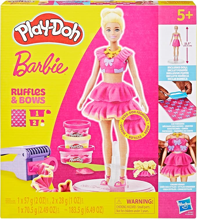 Play-Doh Barbie Ruffles and Bows Set, Make Doll Clothes with Modeling Compound & 9 Fashion Accessories, Arts & Crafts for Girls & Boys 5+