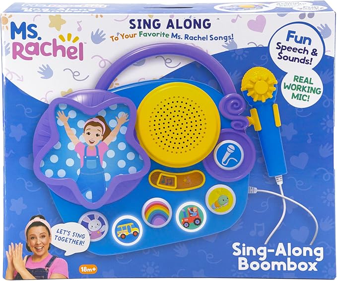eKids Ms Rachel Karaoke Microphone with Boombox for Fans of Toddler Toys, Kids Karaoke Machine with Built in Music, Great Gifts for Kids