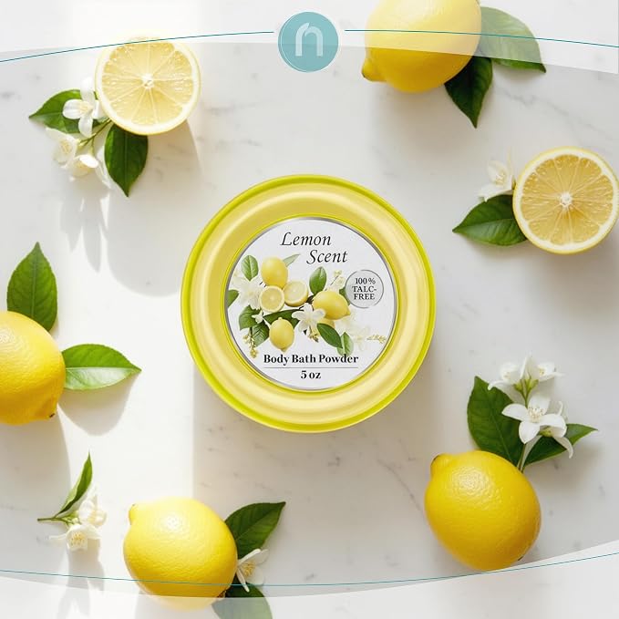 R-NEU Body Powder for Women with Powder Puff, 100% Talc-Free, Luminous Lemon Scented Dusting Powder, After Bath for Soft Skin, Extra Large, 2 Pack (10oz)