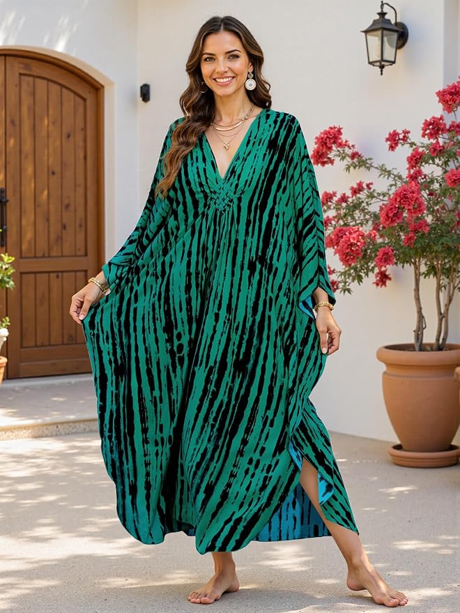 Mumu Dresses for Women Plus Size, Bohemian Kaftan Beach Cover Up Long Maxi Nightgown Soft Loungewear