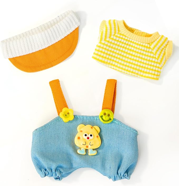 17cm Doll-Clothes-Set,Outfits for Clothing Accessories-Kawaii Chic Style Peaked Cap+Sweater+Overalls