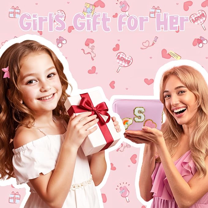 Elilier Birthday Gifts for Kids 4 5 6 7 8 9 10 11 12 year Old, Girl gifts Skin Care, Letter Pouch Cosmetic Toiletry Bag, Personalized Gift for Girl, Gift Bags