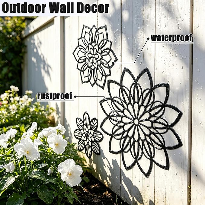 Zzbakress 3 Pcs Metal Flowers Wall Art Bathroom Wall Decor (Black Elegant) | Farmhouse Flower Bathroom Decor Wall Decorations For Bathroom, Living Room, Office, Kitchen, Hallway And Outdoor