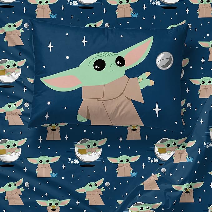 Jay Franco Star Wars The Mandalorian Hello Grogu 5 Piece Twin Size Bed Set - Includes Comforter & Sheet Set - Super Soft Kids Bedding Fade Resistant Microfiber (Official Star Wars Product)
