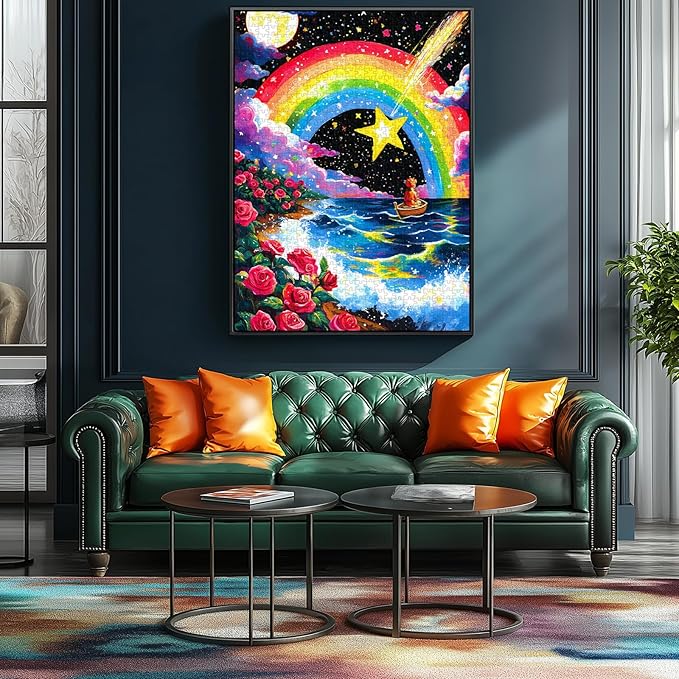 Rainbow Night 500 Piece Puzzles for Adults, Fun Puzzles for Adults 500 Pieces with HD Print & Poster, 15" X 23" Dust Free Halloween Christmas Family Games