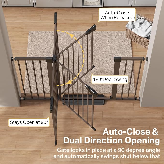Cumbor Pack of 2 Extra Wide Baby Gate for Stairs, 29.7–51.5" Pressure Mounted Dog Gate for Doorways, Auto Close Safety Pet Gate, Easy Walk Thru Wide Child Gate, Brown, Mom's Choice Award Winner