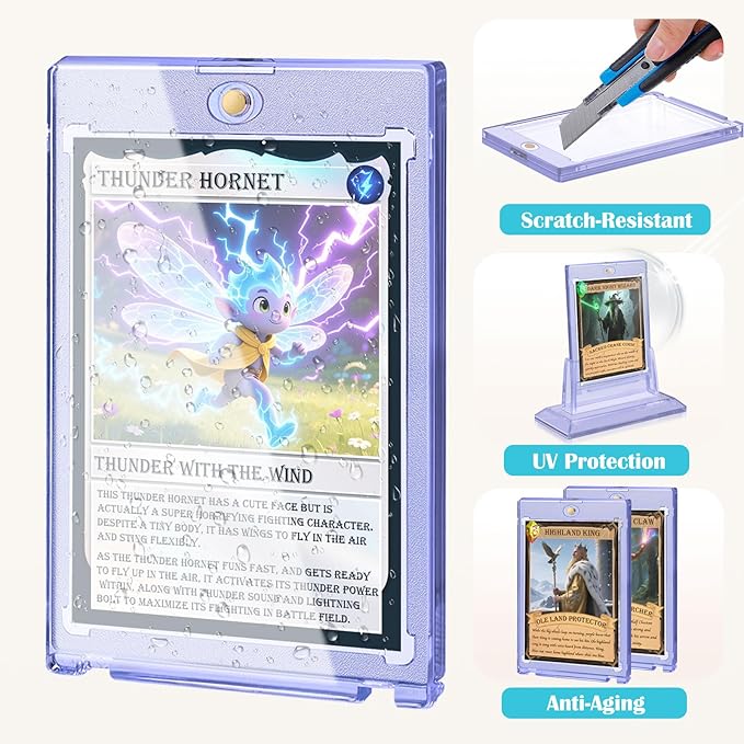 Magnetic Card Holders for Trading Cards, 35pt Acrylic Baseball Card Holders Display Case Fit for Sports Cards, Standard Cards, Hard Plastic Card Protectors with Card Stands