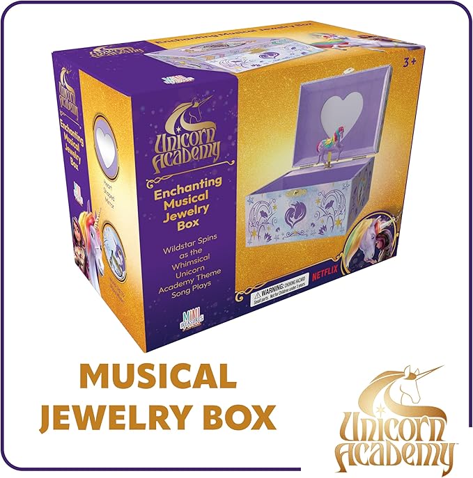 Unicorn Academy Jewelry Box for Girls - Musical Jewelry Box with Spinning Wildstar Figurine, Unicorn Academy Toys for Kids Ages 3-5 - 6 x 4.7 x 3.5 in