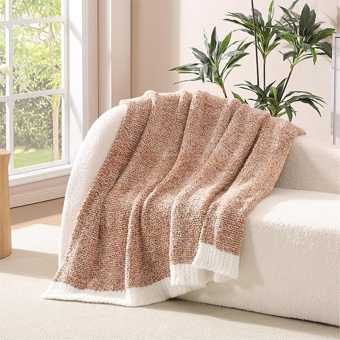 Soft Twin Blanket for Bed-Cozy Warm Reversible Knitted Blankets | Lightweight Fluffy Decor for Women, Mom, Her & Girls, Sofa, Chair, Couch, 60x80in, Cationic Dyeing Burnt Orange