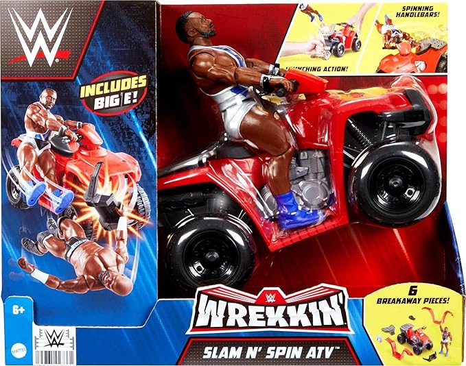 Mattel WWE Wrekkin' Slam & Spin ATV Vehicle & Action Figure Playset with Toy 4-Wheeler & Big E 6-inch Collectible, Launching Action & Breakaway Parts