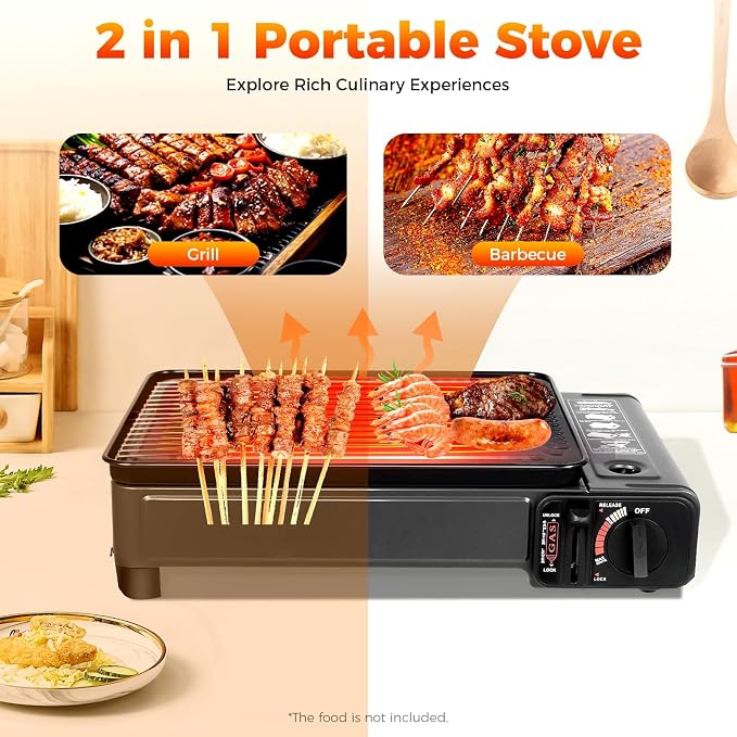 Portable Gas Grill Butane Stove, Stainless Steel Propane Grill with Baking Sheet and Carry Case Korean bbq Grill Tabletop Grill for Outdoor Cooking Camping Cooking With Carry Case (Black)