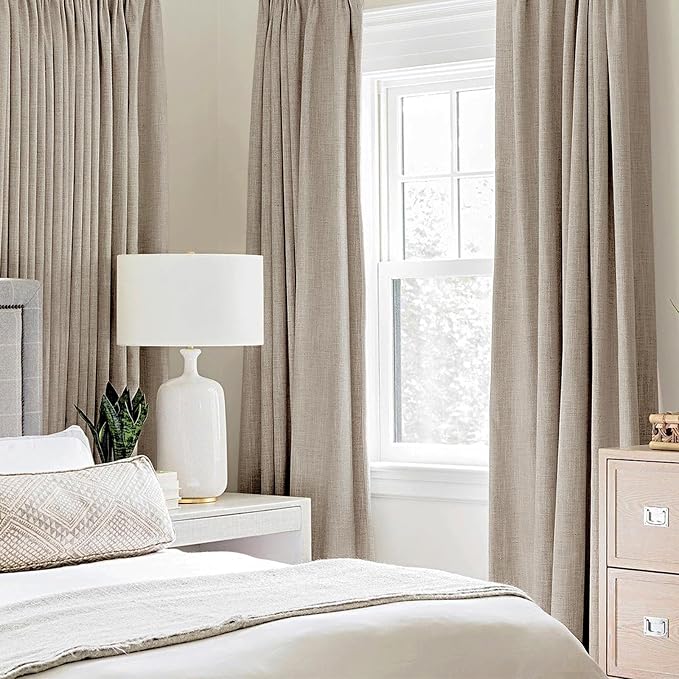 MIULEE Linen Textured Curtains for Bedroom Solid 100% Blackout Thermal Insulated Taupe Grommet Room Darkening Curtains & Drapes Luxury Decor for Living Room 52 x 45 Inch (2 Panels)