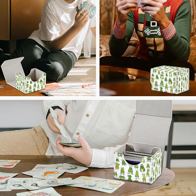Card Game Storage Box TCG Deck Box MTG Card Box Organizer Trading Card Case Commander Deck Box TCG Card Storage Box Magnetic Closure Creative Pattern Up to 200 Cards, Cute Little Green Frog