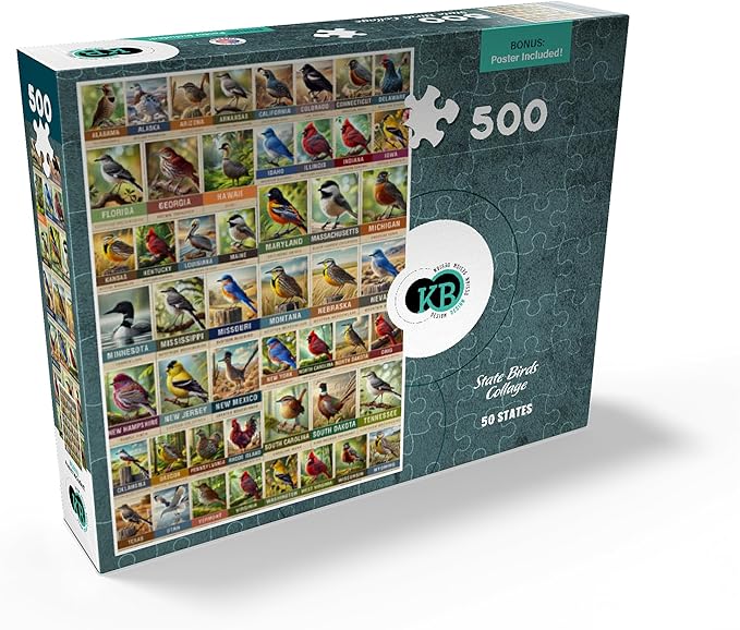 MyPuzzle State Birds Series: 50 State Birds Collage, Vol.1 - Premium 500 Piece Jigsaw Puzzle for Adults