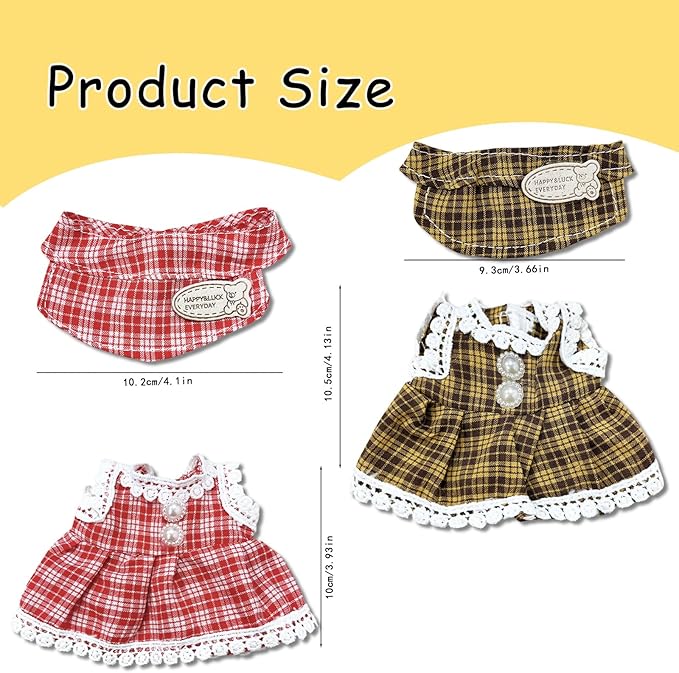 Doll Clothes for Labubu,Cute Outfit for 17cm Doll Clothe 2/3PCS Clothes and Hats Stylish Dolls Clothe for 17 cm Labubu,Casual Style Costumes for Labubu Dolls (Yellow red Plaid Set)