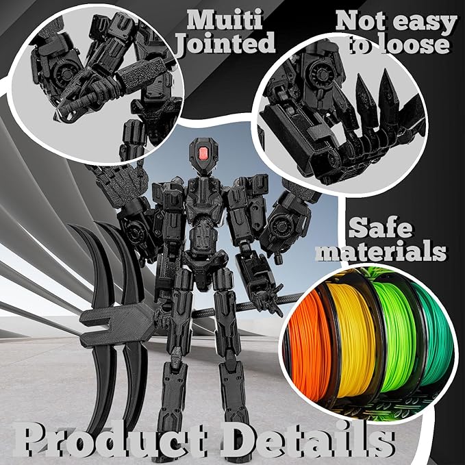 5.5Inch T13 Action Figure Assembly Completed, T13 3D Printed Action Figure Multi-Jointed Movable Robot Set,Collectors Desktop Decorations for Game Lovers Toys (Black)