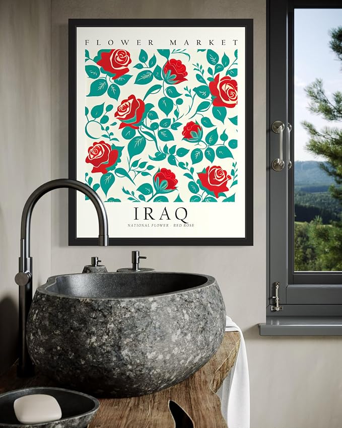 Iraq, Red Rose Unframed Art Print Poster, Flower Market Wall Art, Floral Artwork Decor for Bedroom, Kitchen, Bathroom, Livingroom Decoration 52 (Iraq, Red Rose, 14"L x 11"W, Unframed)