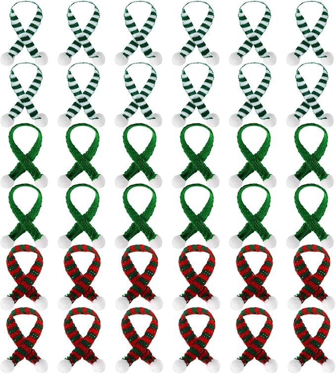 Bencailor 36 Pieces Mini Christmas Scarves for Craft Tiny Snowman Scarves 7.9 x 0.6 Inch Xmas Pet Knitted Scarf Doll Snowman Wine Bottle Scarf Accessory Holiday Christmas Decor for DIY (Classic Color)