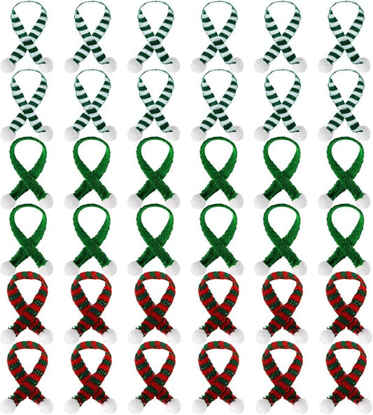 Bencailor 36 Pieces Mini Christmas Scarves for Craft Tiny Snowman Scarves 7.9 x 0.6 Inch Xmas Pet Knitted Scarf Doll Snowman Wine Bottle Scarf Accessory Holiday Christmas Decor for DIY (Classic Color)