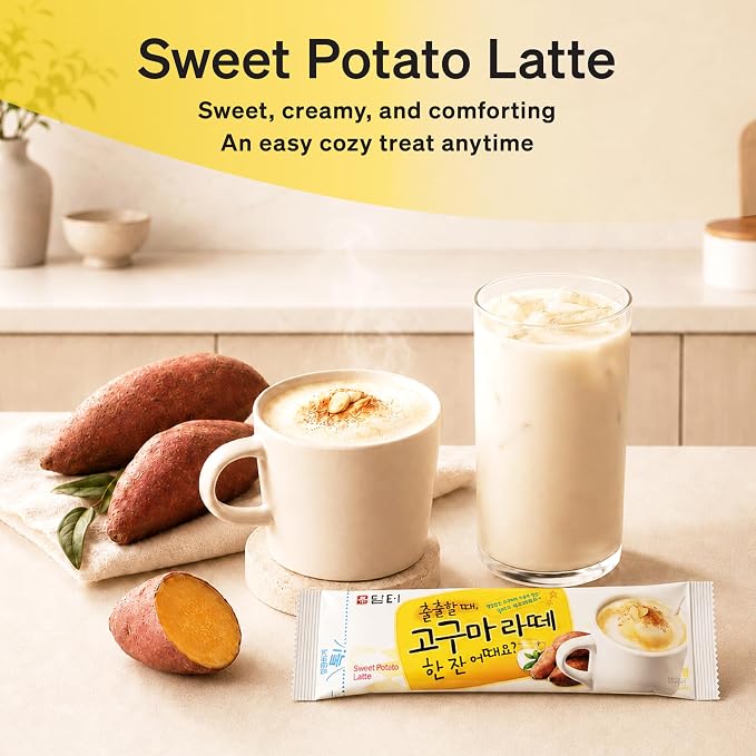Damtuh Sweet Potato Latte Powder, 18g x 12 Sticks – Korean Goguma Latte Mix, Creamy Instant Drink, Caffeine-Free