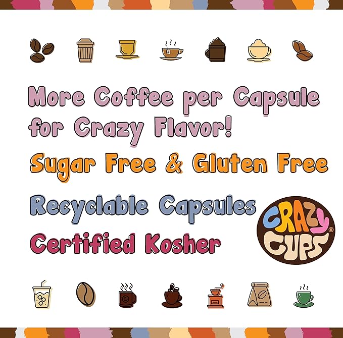 Crazy Cups Decaf Flavored Coffee Pods, Decaffeinated Caramel Coconut Cream Flavored Coffee, Single Serve Hot or Iced Medium Roast Coffee for Keurig K Cups Machines, 22 Count